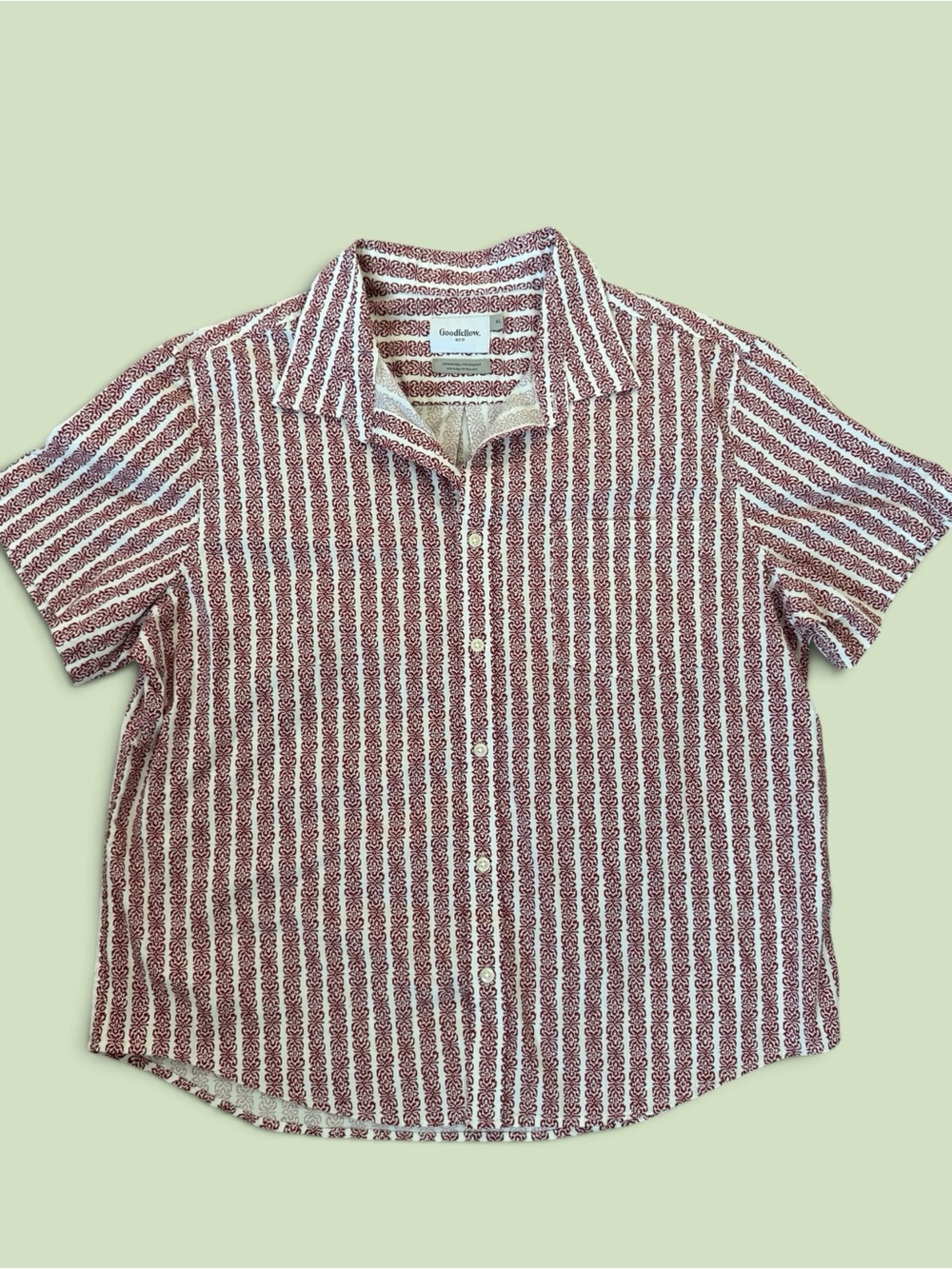 Goodfellow & Co Red and White Striped Short-Sleeve Button-Down Shirt